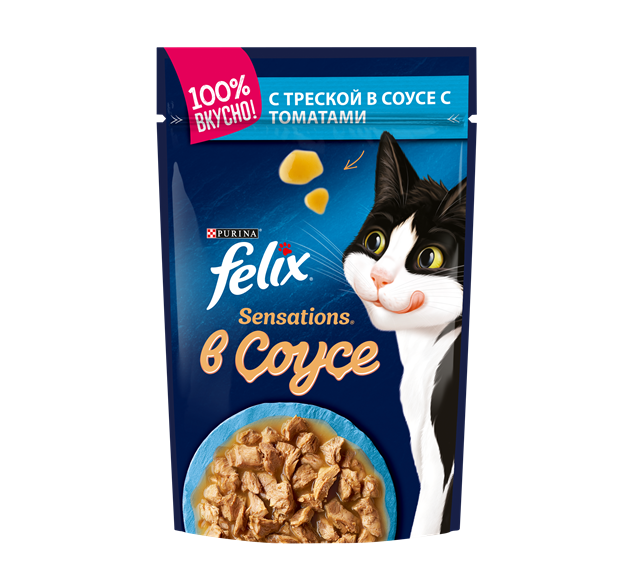Влажный корм Felix® Sensations® для взрослых кошек, с треской в соусе с томатами - фото 6831