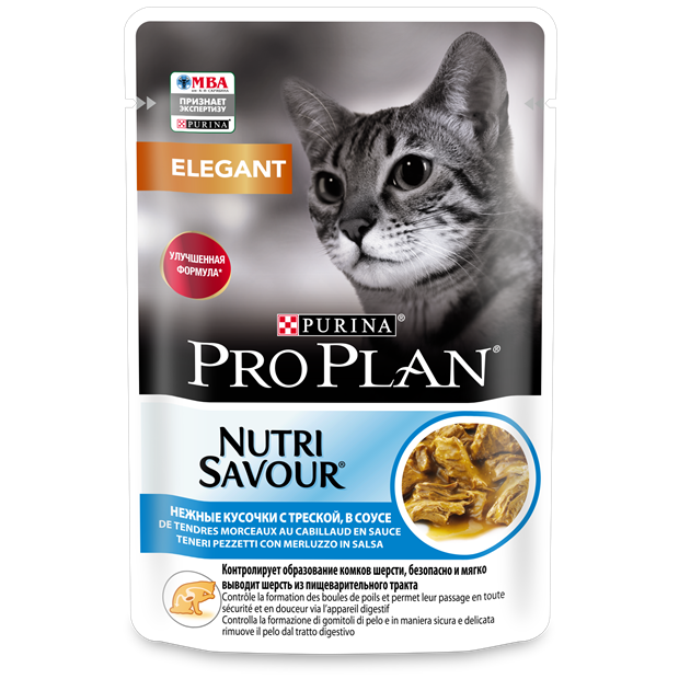 Влажный корм Pro Plan® Nutri Savour® для взрослых кошек с чувствительной кожей, нежные кусочки с треской, в соусе - фото 6924