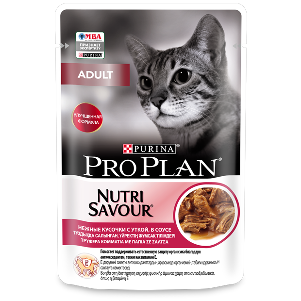 Влажный корм Pro Plan® Nutri Savour® для взрослых кошек, нежные кусочки с уткой, в соусе - фото 6931