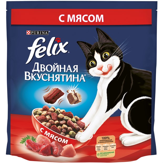 Сухой корм Felix® Двойная Вкуснятина® для взрослых кошек, с мясом - фото 6992