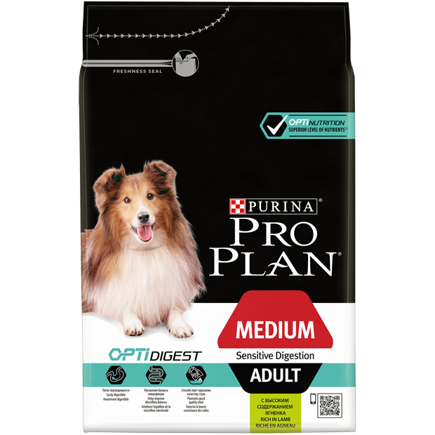 Сухой корм Pro Plan®для взрослых собак средних пород с чувствительным пищеварением, с высоким содержанием ягненка - фото 7080