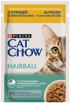Влажный корм Cat Chow® для взрослых кошек для контроля образования комков шерсти, с курицей и зеленой фасолью в соусе