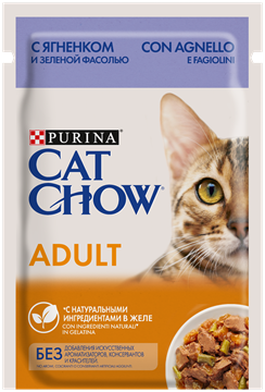 Влажный корм Cat Chow® для взрослых кошек, с ягненком и зеленой фасолью в желе