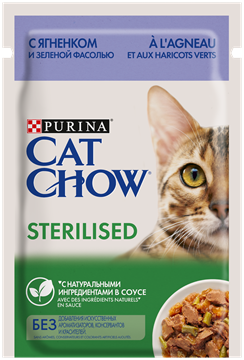 Влажный корм Cat Chow® для стерилизованных кошек и кастрированных котов с ягненком и зеленой фасолью в соусе