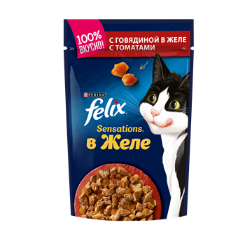 Влажный корм Felix® Sensations® для взрослых кошек, с говядиной в желе с томатами