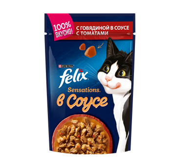 Влажный корм Felix® Sensations® для взрослых кошек, с говядиной в соусе с томатами