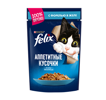 Влажный корм Felix® Аппетитные кусочки для взрослых кошек, с форелью в желе