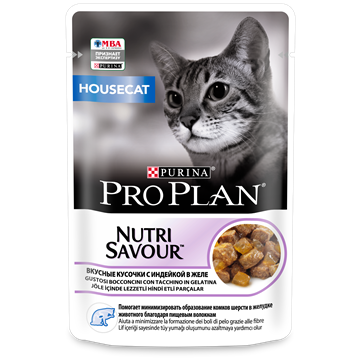 Влажный корм Pro Plan® Nutri Savour® для взрослых кошек, живущих дома, вкусные кусочки с индейкой, в желе