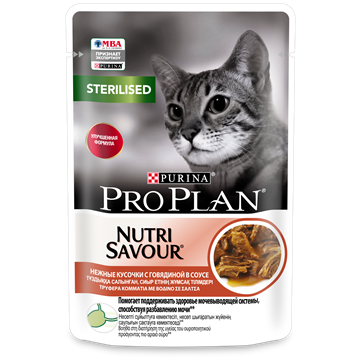 Влажный корм Pro Plan® Nutri Savour® для взрослых стерилизованных кошек и кастрированных котов, с говядиной в соусе