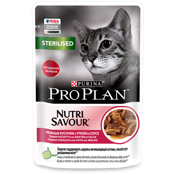 Влажный корм Pro Plan® Nutri Savour® для взрослых стерилизованных кошек и кастрированных котов, с уткой в соусе