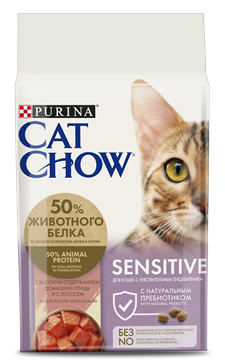 Сухой корм Cat Chow® для кошек с чувствительным пищеварением, с высоким содержанием домашней птицы, с лососем
