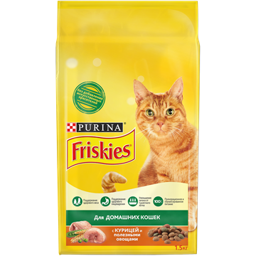 Сухой корм Friskies® для взрослых домашних кошек, с курицей и полезными овощами