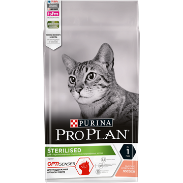 Сухой корм Pro Plan® для взрослых стерилизованных кошек и кастрированных котов, для поддержания органов чувств, с высоким содержанием лосося